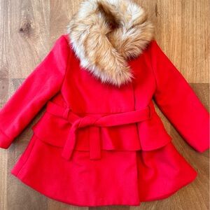 Janie and Jack 12-18mo Red Fur Collar Wrap Coat